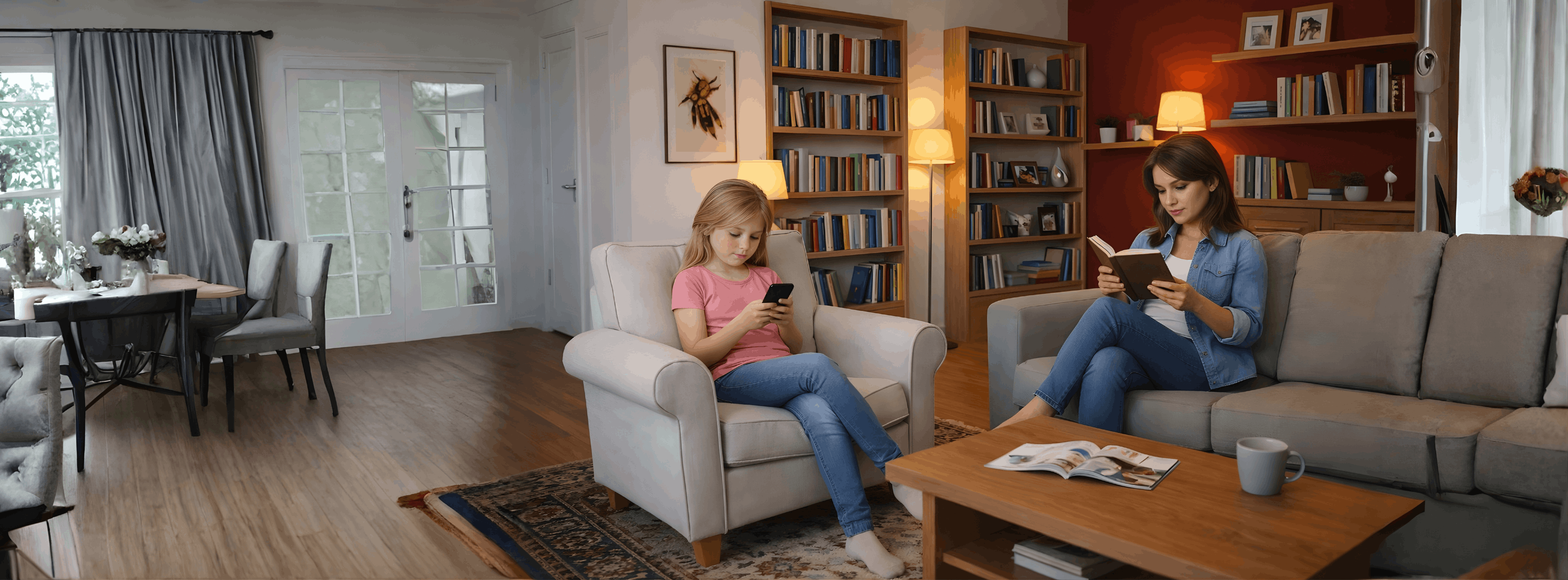 Parent and child together, calm and connected Parent and child together, calm and connected